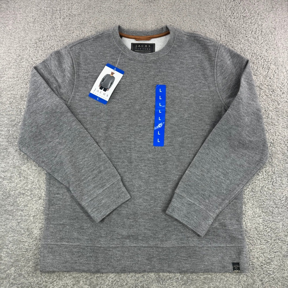 Jachs NY Mens Crewneck Sweatshirt Gray Textured Knit Fleece Lined Large NEW